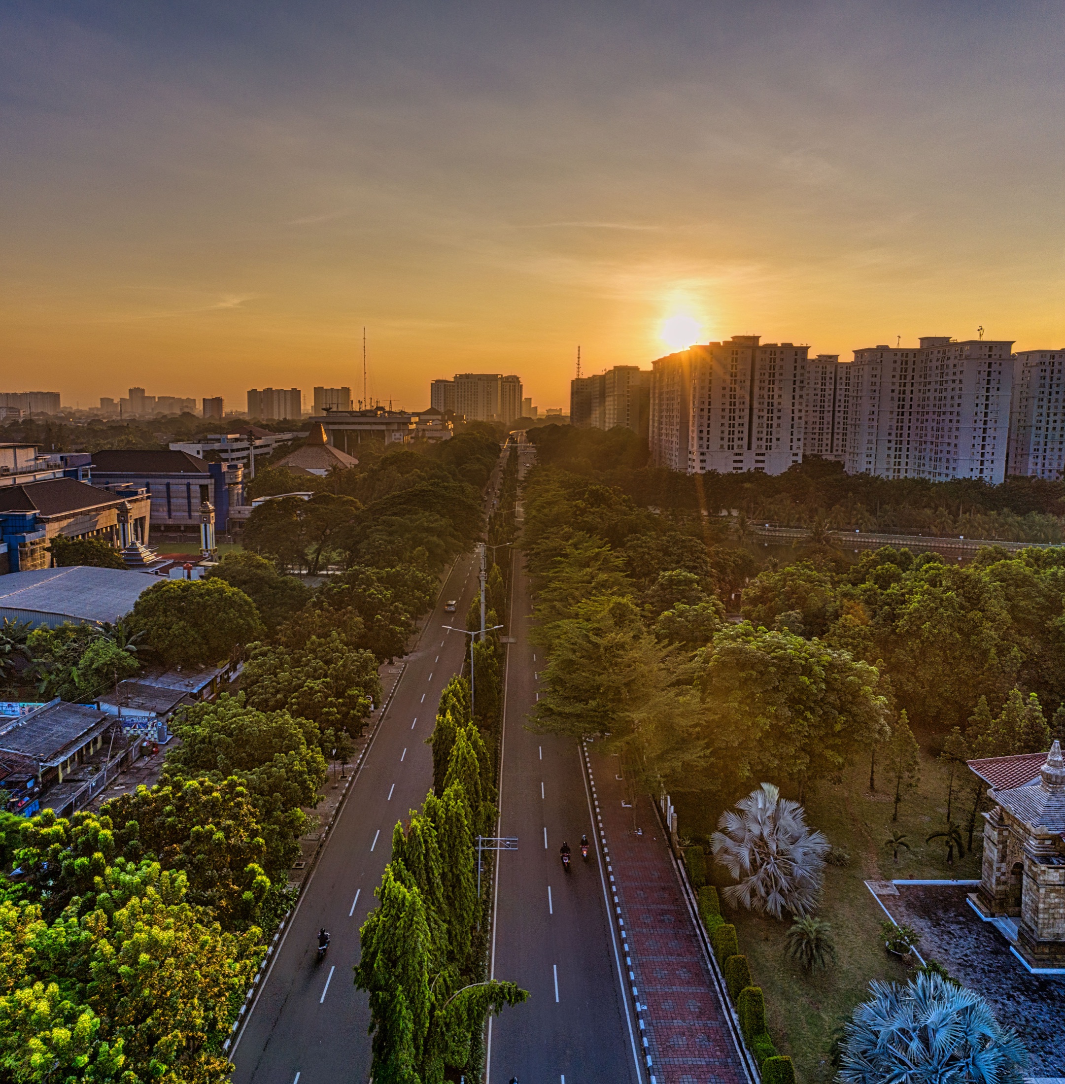 An East Asian city at sunset